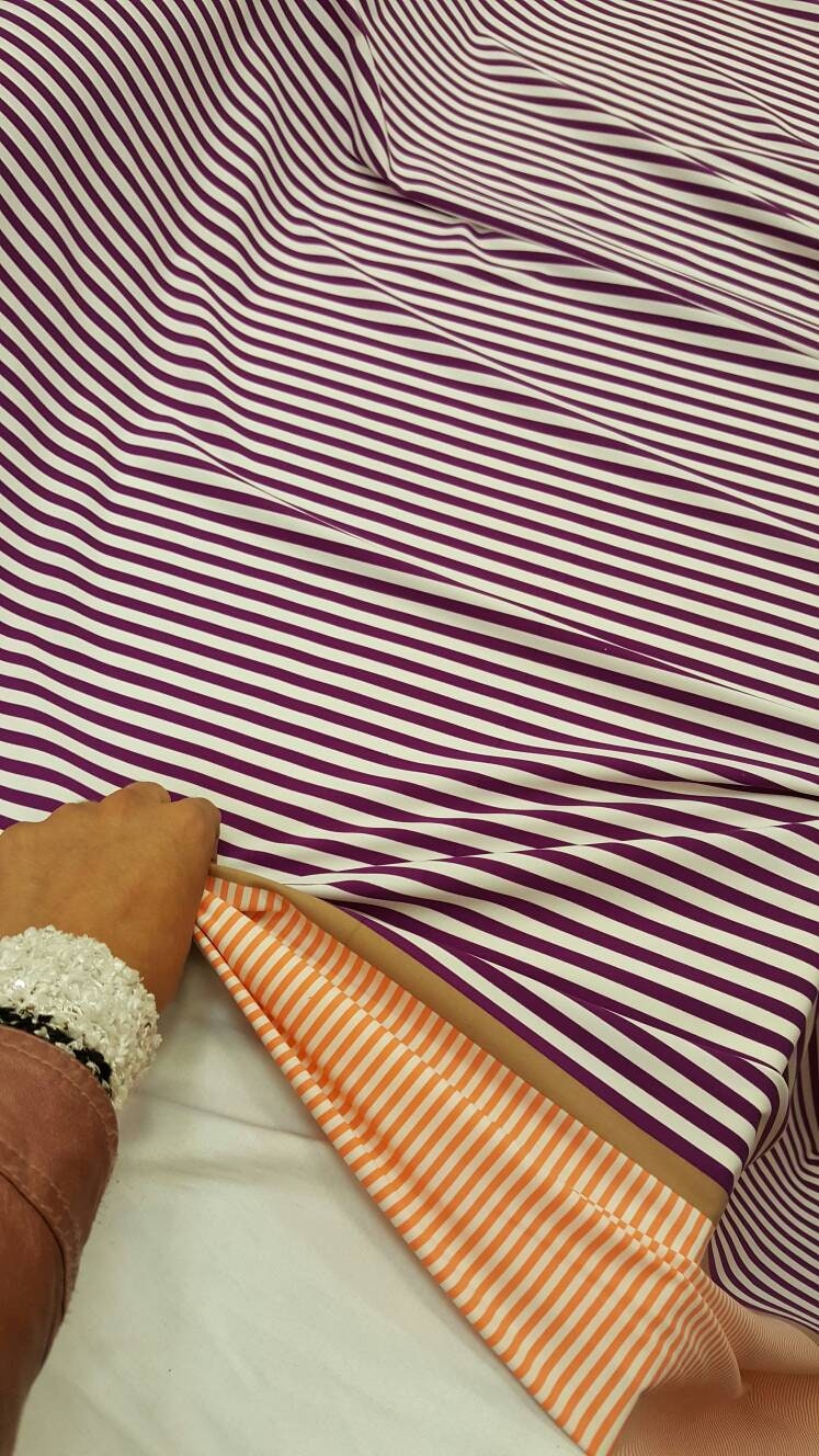 Orange purple whithe stripes spandex 4 way stretch fabric sold by the yard swimwear draping decoration gorgeous stretch fabric multicolor