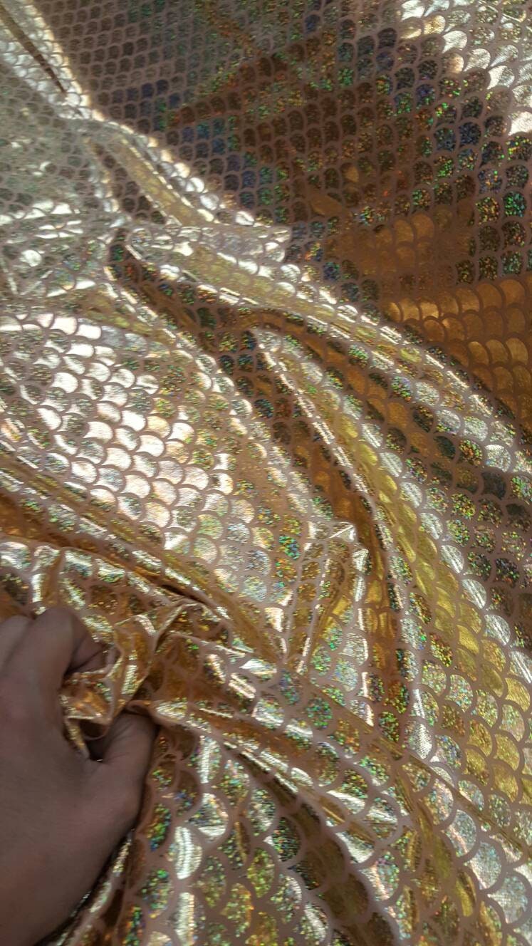 Gold Iridescent Full Sequin Fabric for Dress, Gold Hologram Sequins by the  Yard