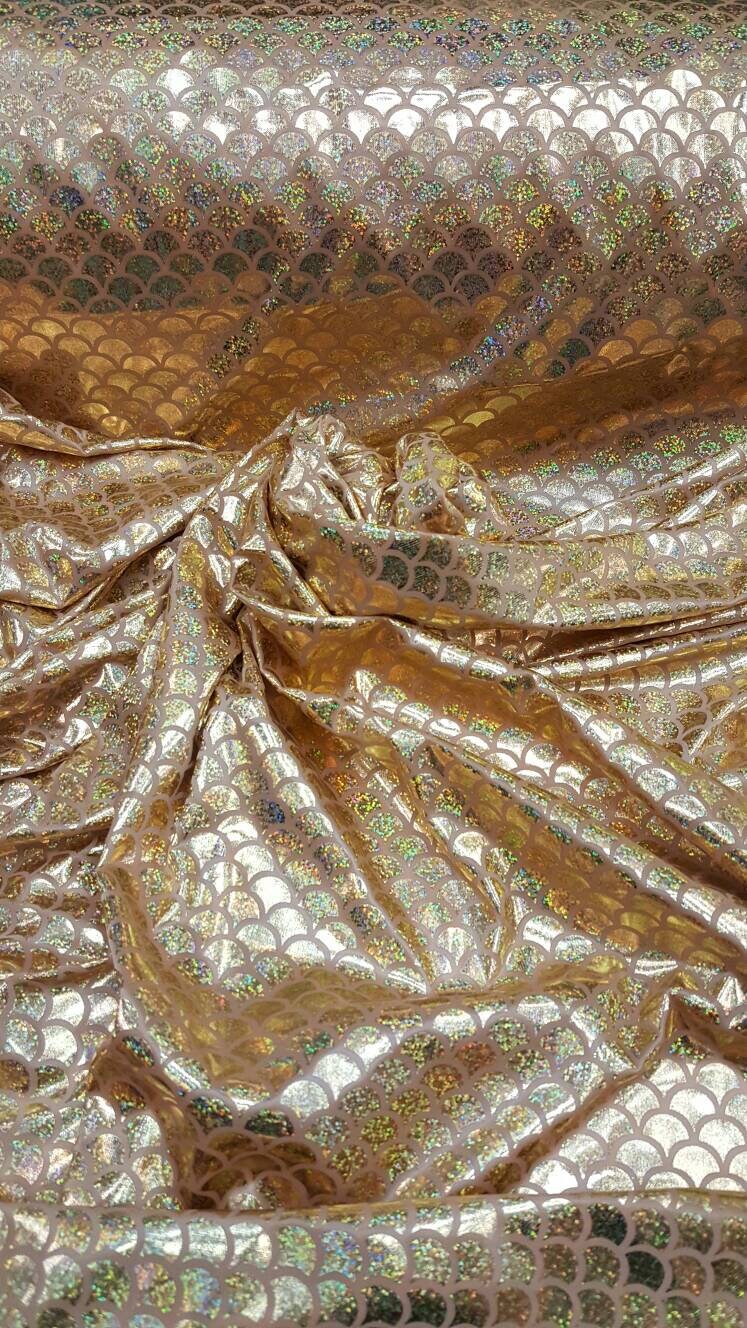 Gold Iridescent Mermeid Stretch Fabric Sold By The Yard Party Decoration Clothing Hologram Multi color Dancer Custom Decoration Clothing