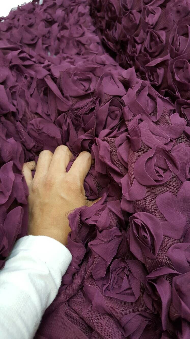 Eggplant Floral Lace chiffon Flower Mesh Prom Fabric Sold by the Yard Gown Quinceañera Bridal Evening Dress Gorgeous Lace Decoration Draping
