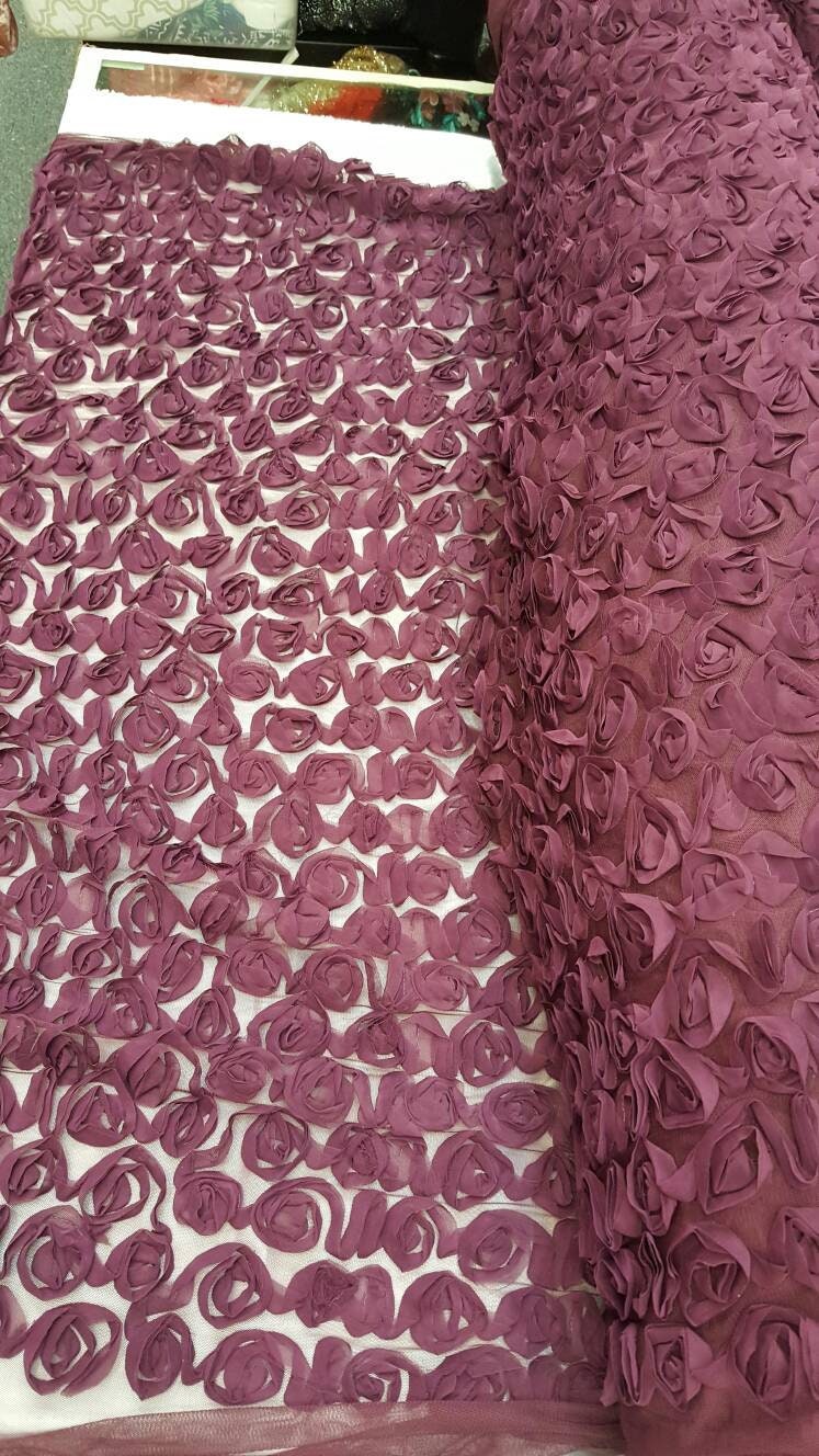 Eggplant Floral Lace chiffon Flower Mesh Prom Fabric Sold by the Yard Gown Quinceañera Bridal Evening Dress Gorgeous Lace Decoration Draping