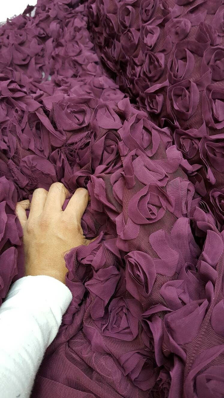 Eggplant Floral Lace chiffon Flower Mesh Prom Fabric Sold by the Yard Gown Quinceañera Bridal Evening Dress Gorgeous Lace Decoration Draping