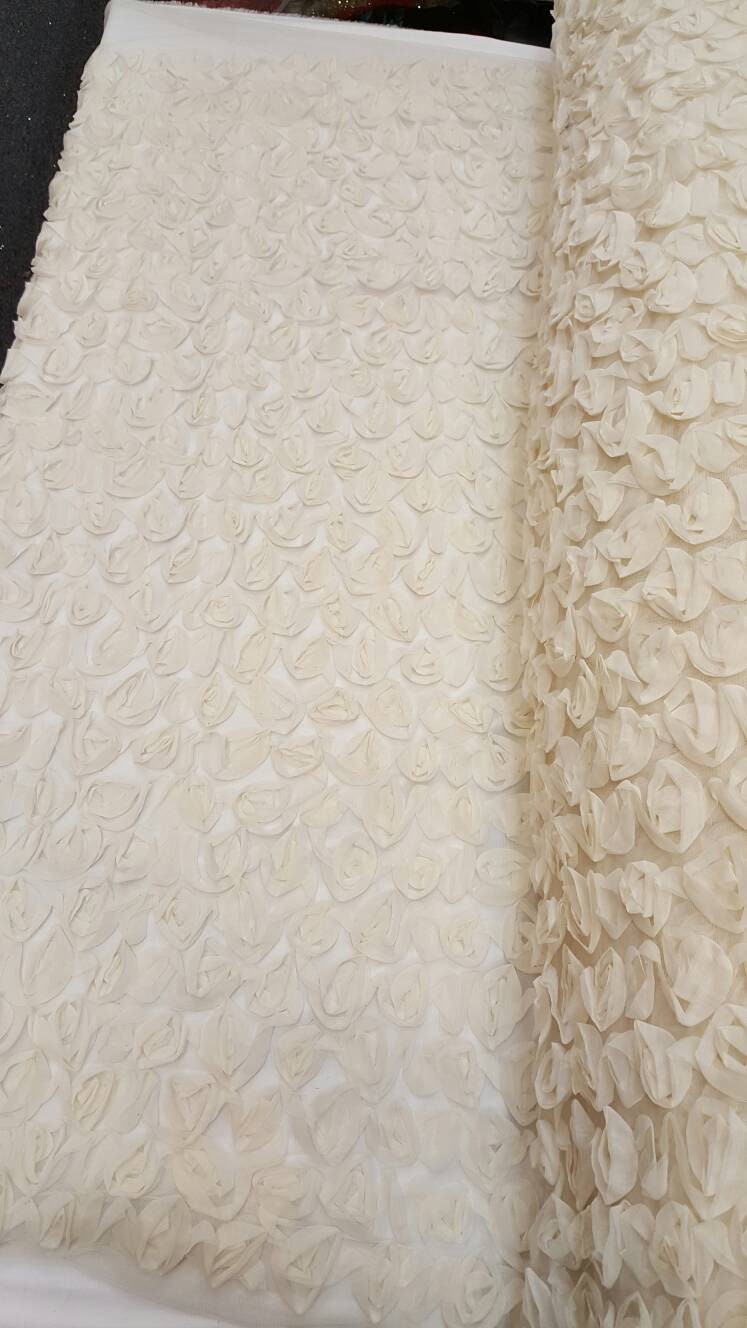 Ivory Floral Lace Chiffon Flowers on Mesh Bridal Fabric Sold by the Yard Gown Bridal Decoration Draping Table Cloths Clothing Prom