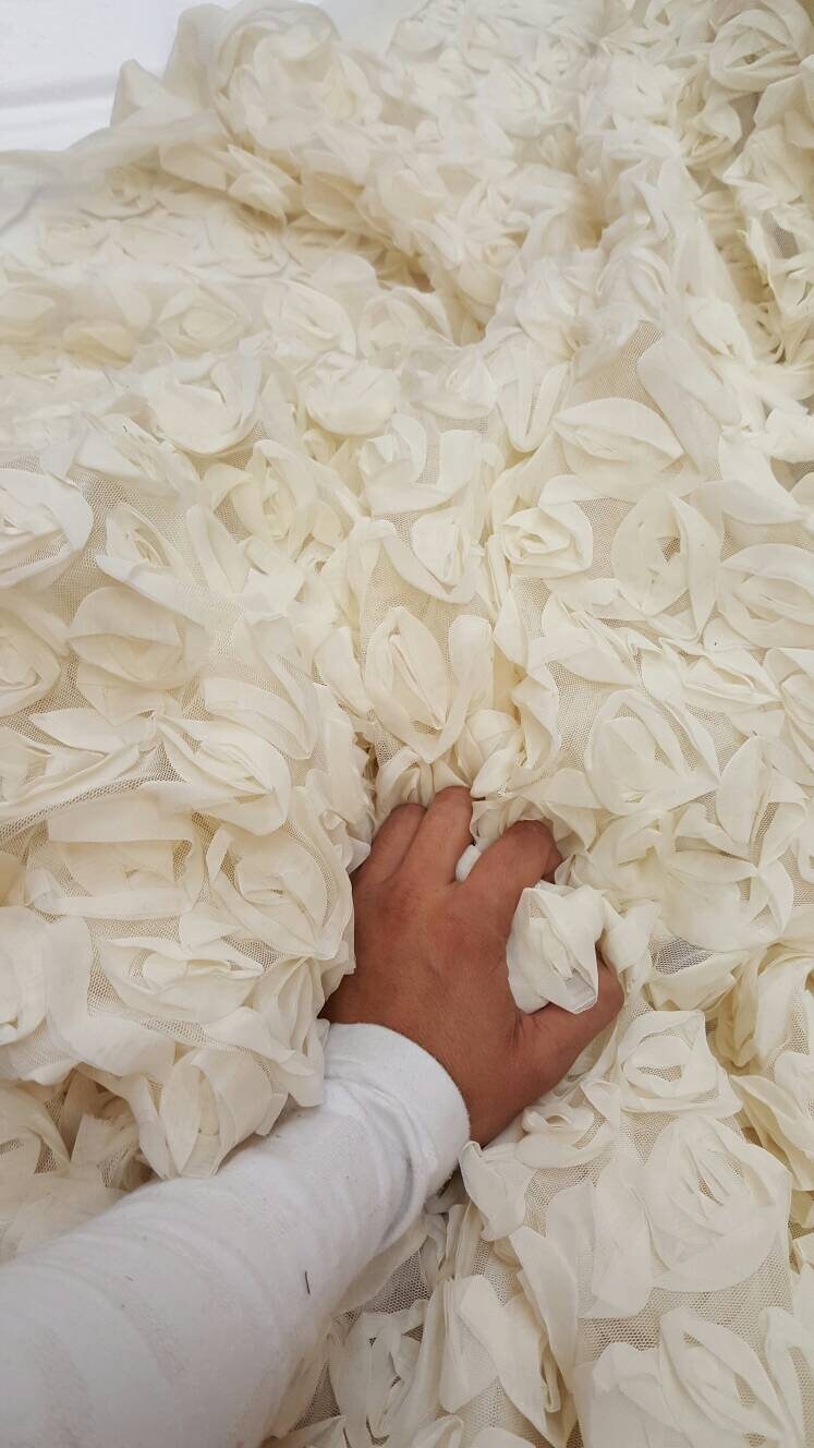 Ivory Floral Lace Chiffon Flowers on Mesh Bridal Fabric Sold by the Yard Gown Bridal Decoration Draping Table Cloths Clothing Prom