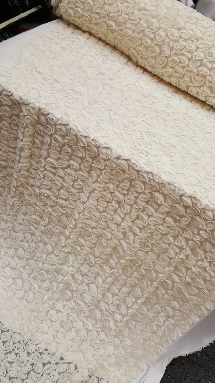 Ivory Floral Lace Chiffon Flowers on Mesh Bridal Fabric Sold by the Yard Gown Bridal Decoration Draping Table Cloths Clothing Prom