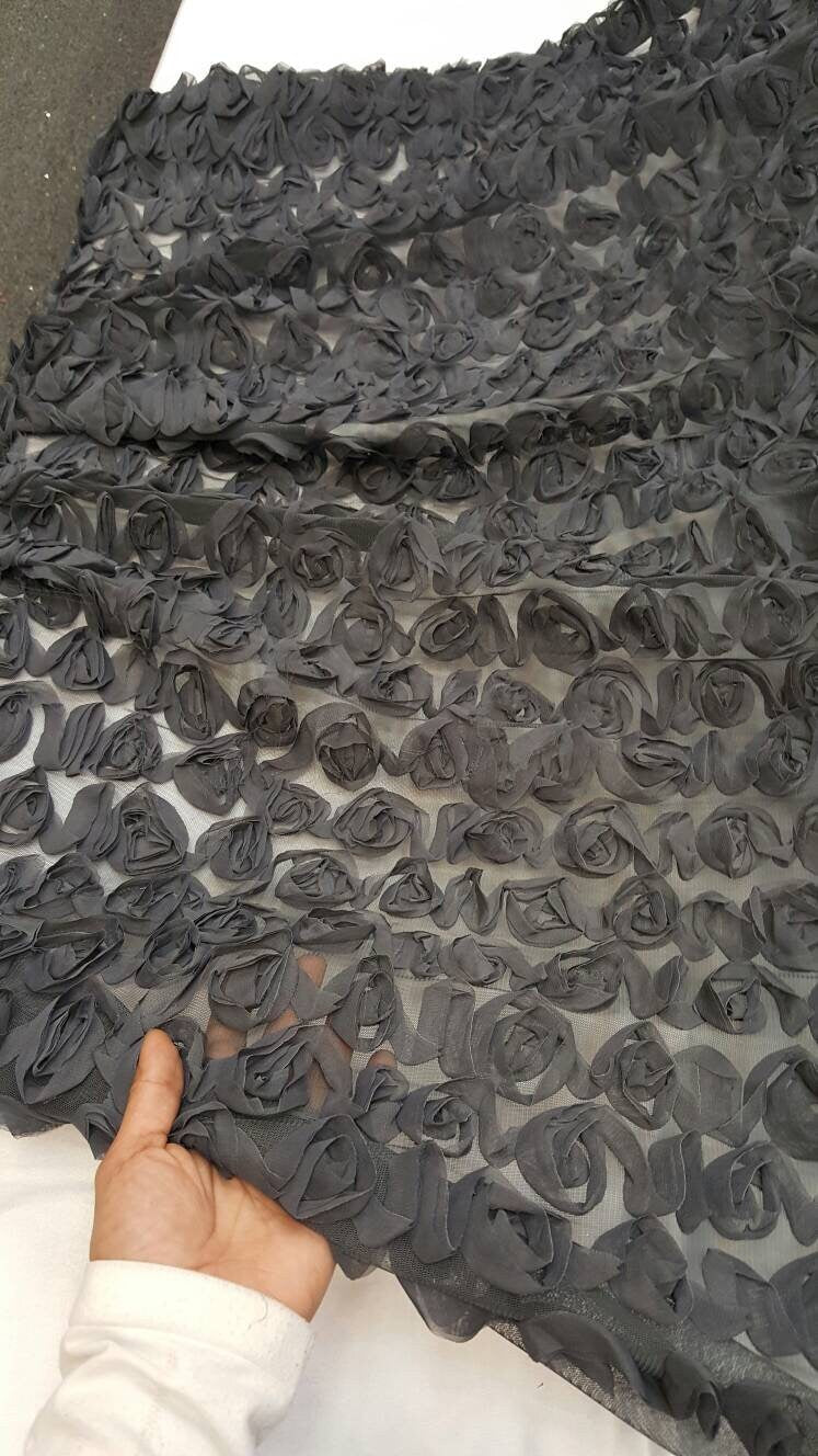 Grey Floral Lace Chiffon Flowers on Mesh Prom Fabric Sold by the Yard Gown Quinceañera Bridal Gorgeous Lace Decoration Draping