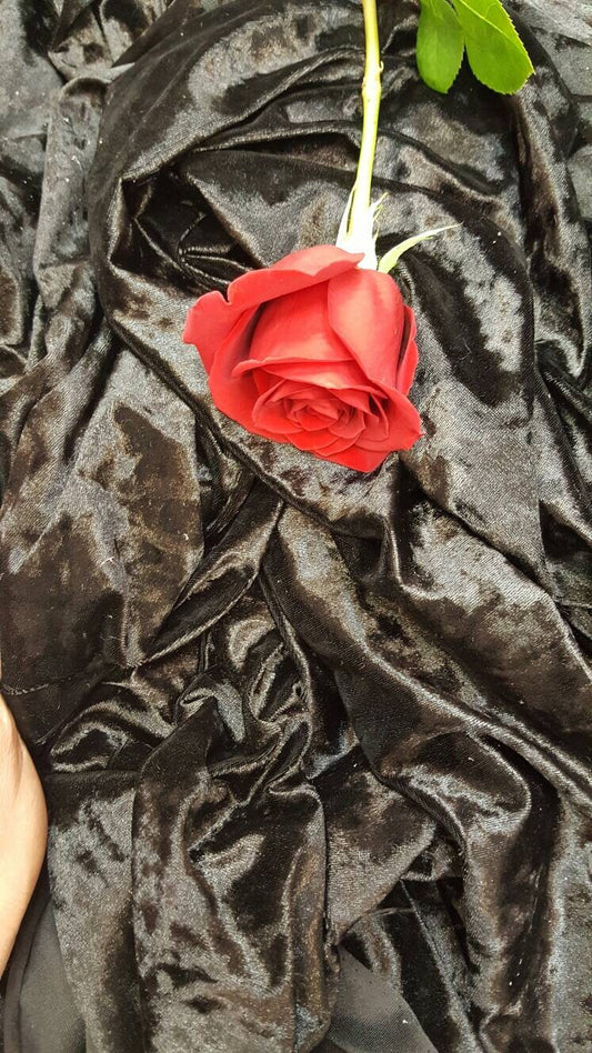 Black Crushed Stretch Velvet Soft Luxurious Fabric Sold by the Yard Gorgeous Draping Clothing Decoration Prom Quinceañera Bridal Dress