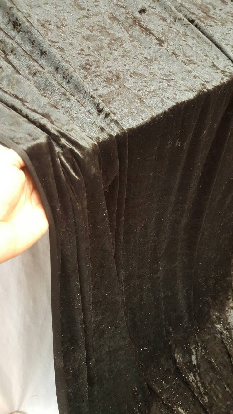 Black Crushed Stretch Velvet Soft Luxurious Fabric Sold by the Yard Gorgeous Draping Clothing Decoration Prom Quinceañera Bridal Dress