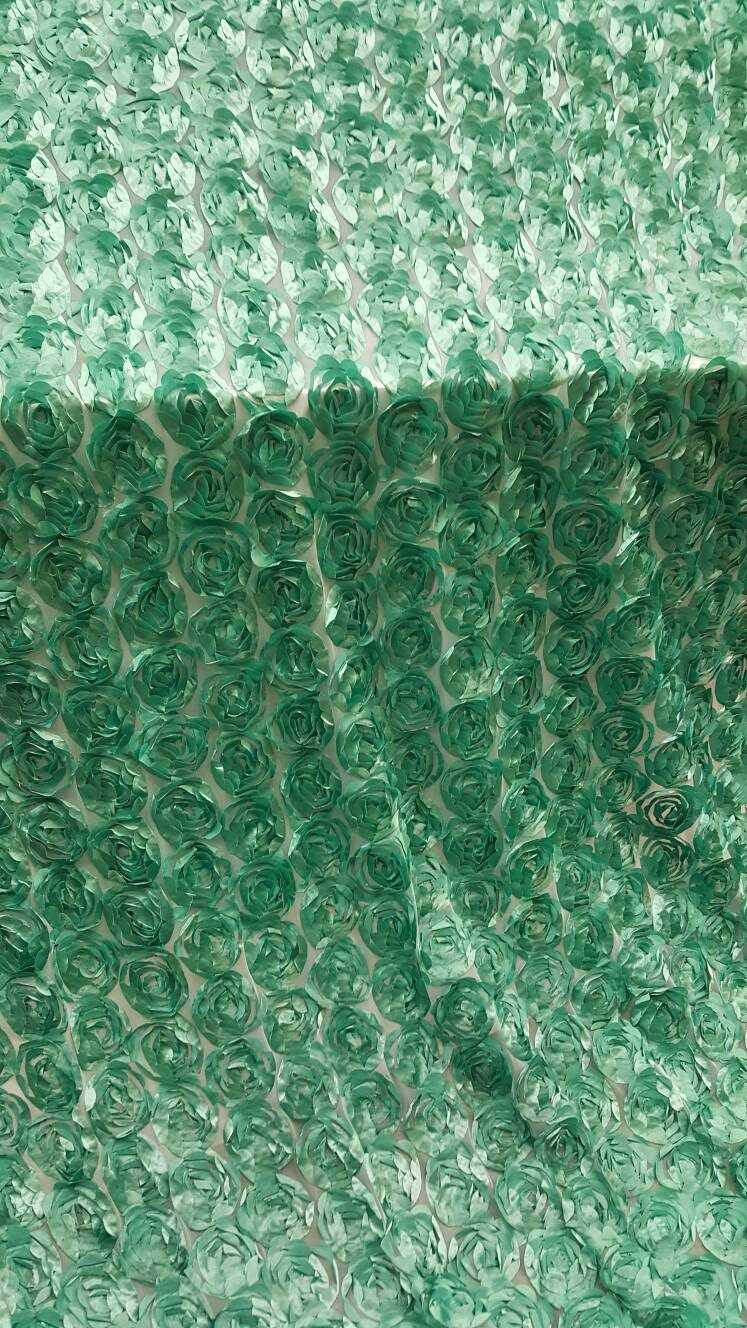 Teal roses fabric lace 3d floral flowers satin on mesh Prom fabric sold by the yard gown Quinceañera bridal Evening dress decoration draping