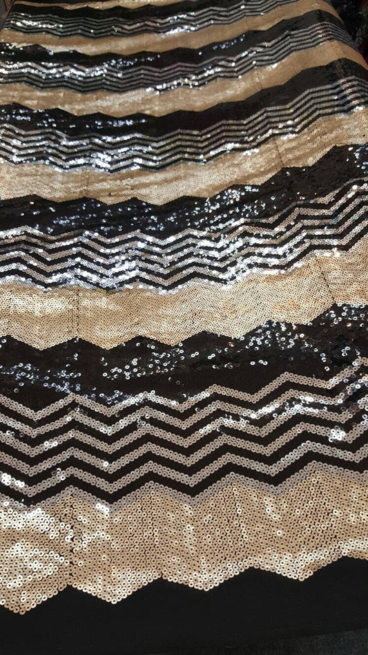 Gold Silver Negro Sequin Chevron Fabric Sold By The Yard Gown Prom Bridal Dress 1 Way Stretch Dancer Fabric Draping Decoration Clothing.