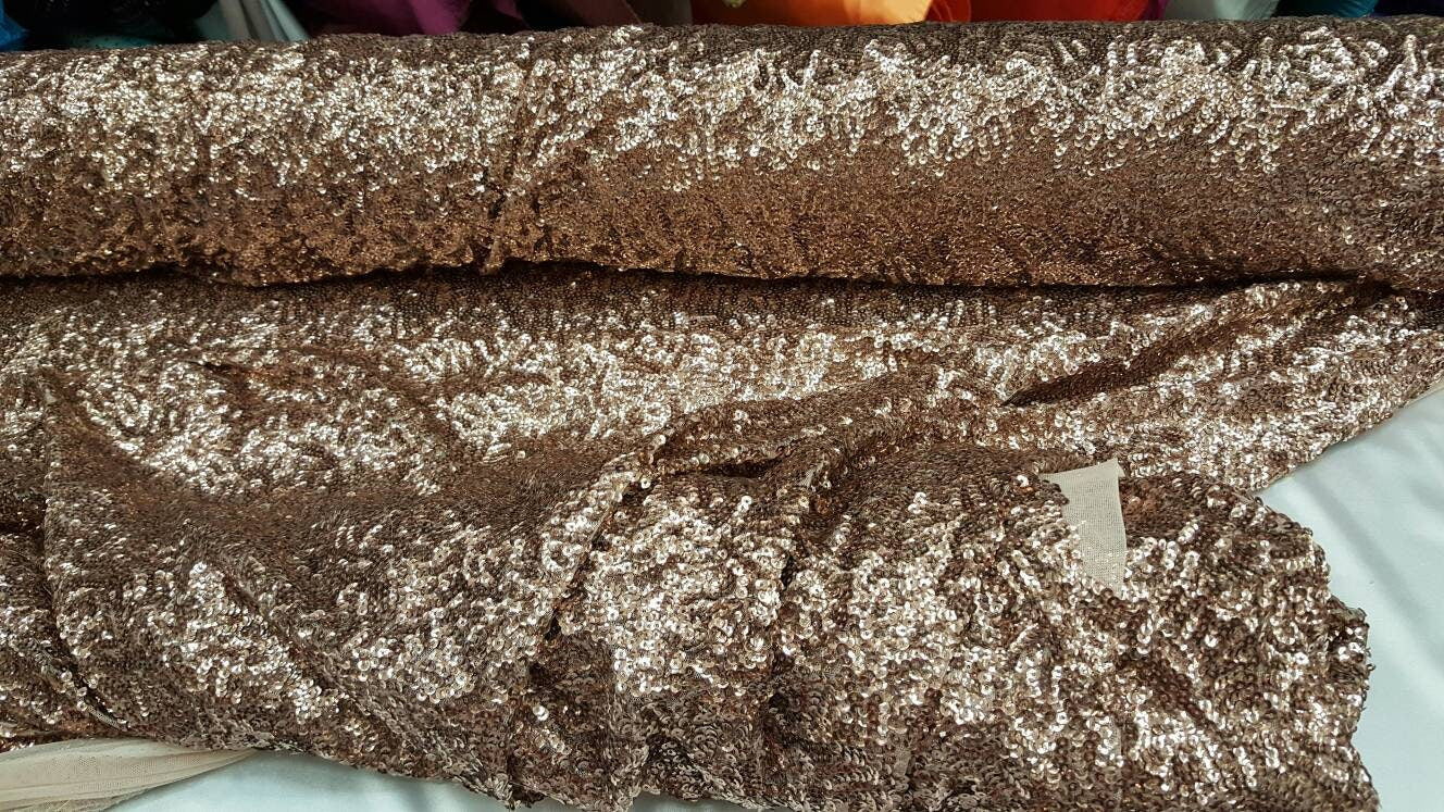Dark rose gold sequin fabric sold by the yard 1 way stretch fabric sold by the yard gown Quinceañera bridal Evening dress