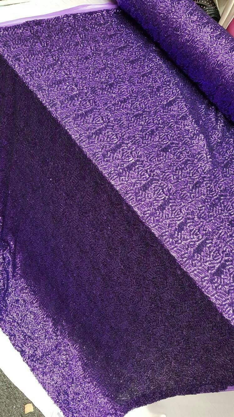 Purple Sequin Fabric Sold By The Yard Gown Quinceañera Bridal Gorgeous Decoration Draping Table Cloth Dancer 1 Way Stretch