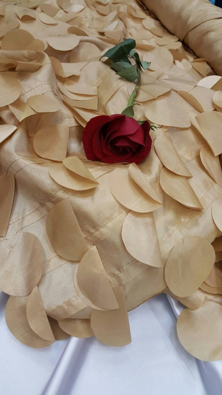 Gold Pétal Leaf Geometric Handing Taffeta Prom Fabric Sold by the Yard Gown Quinceañera Bridal Gorgeous Decoration Draping