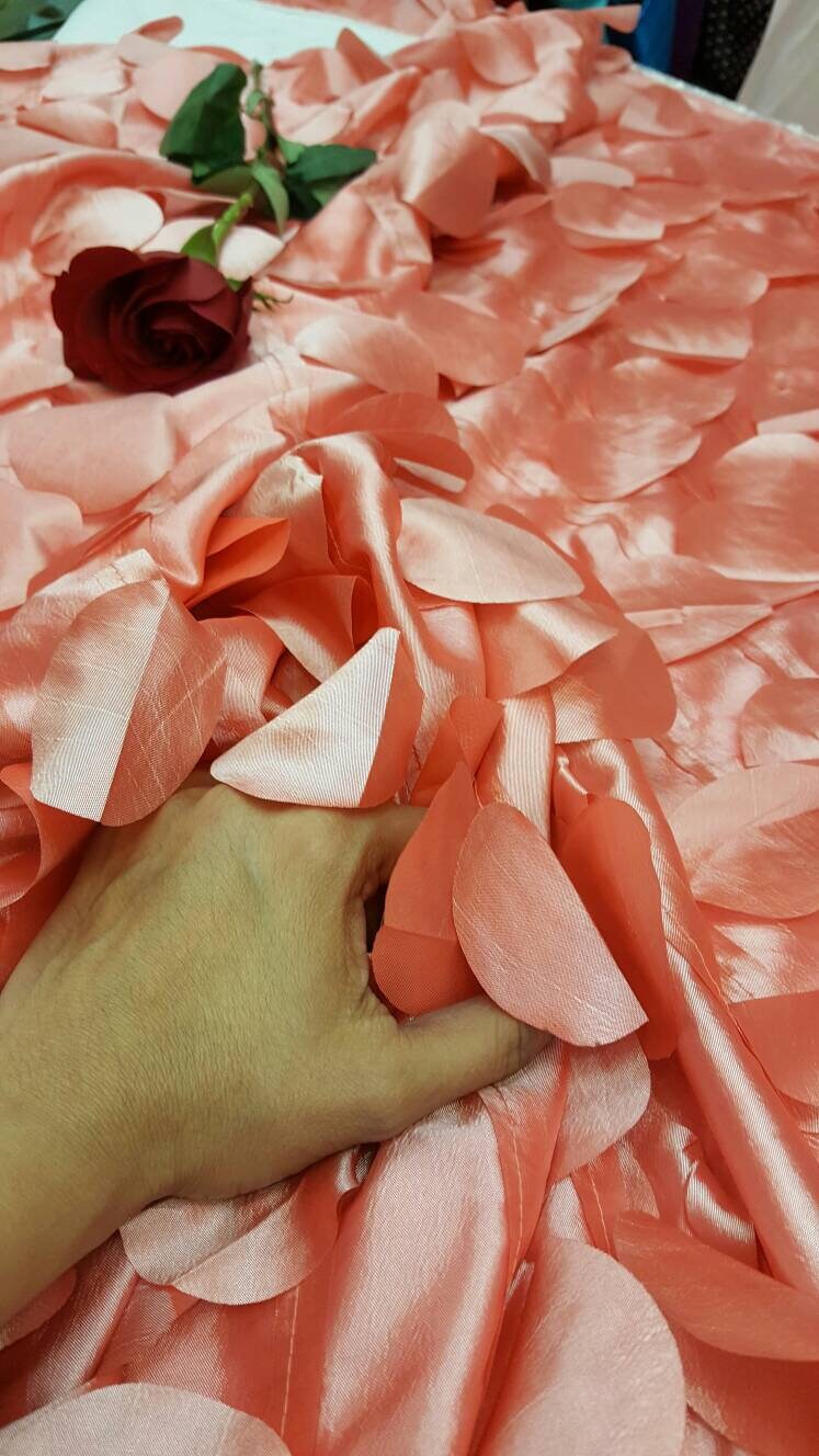 Coral Pétal Leaf Geometric Handging Taffeta Prom Fabric Sold by the Yard Gown Quinceañera Bridal Evening Dress Decoration Draping Table