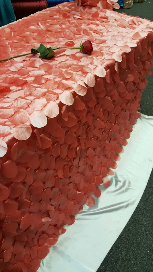 Coral Pétal Leaf Geometric Handging Taffeta Prom Fabric Sold by the Yard Gown Quinceañera Bridal Evening Dress Decoration Draping Table