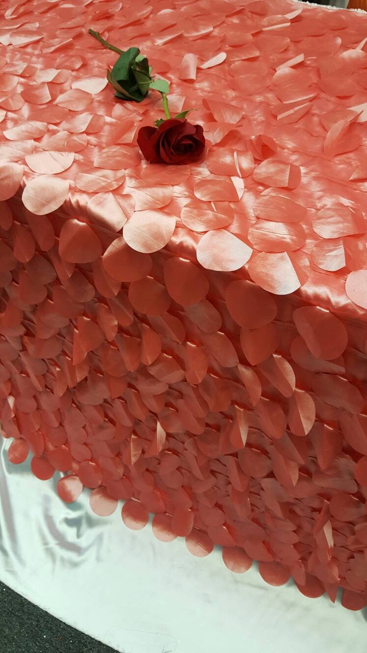 Coral Pétal Leaf Geometric Handging Taffeta Prom Fabric Sold by the Yard Gown Quinceañera Bridal Evening Dress Decoration Draping Table
