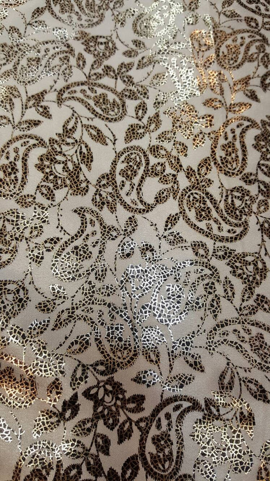 Gold Paisleys on White Satin Wedding Fabric Sold by the Yard Gown Bridal  Decoration Draping Table Cloths Clothing Prom