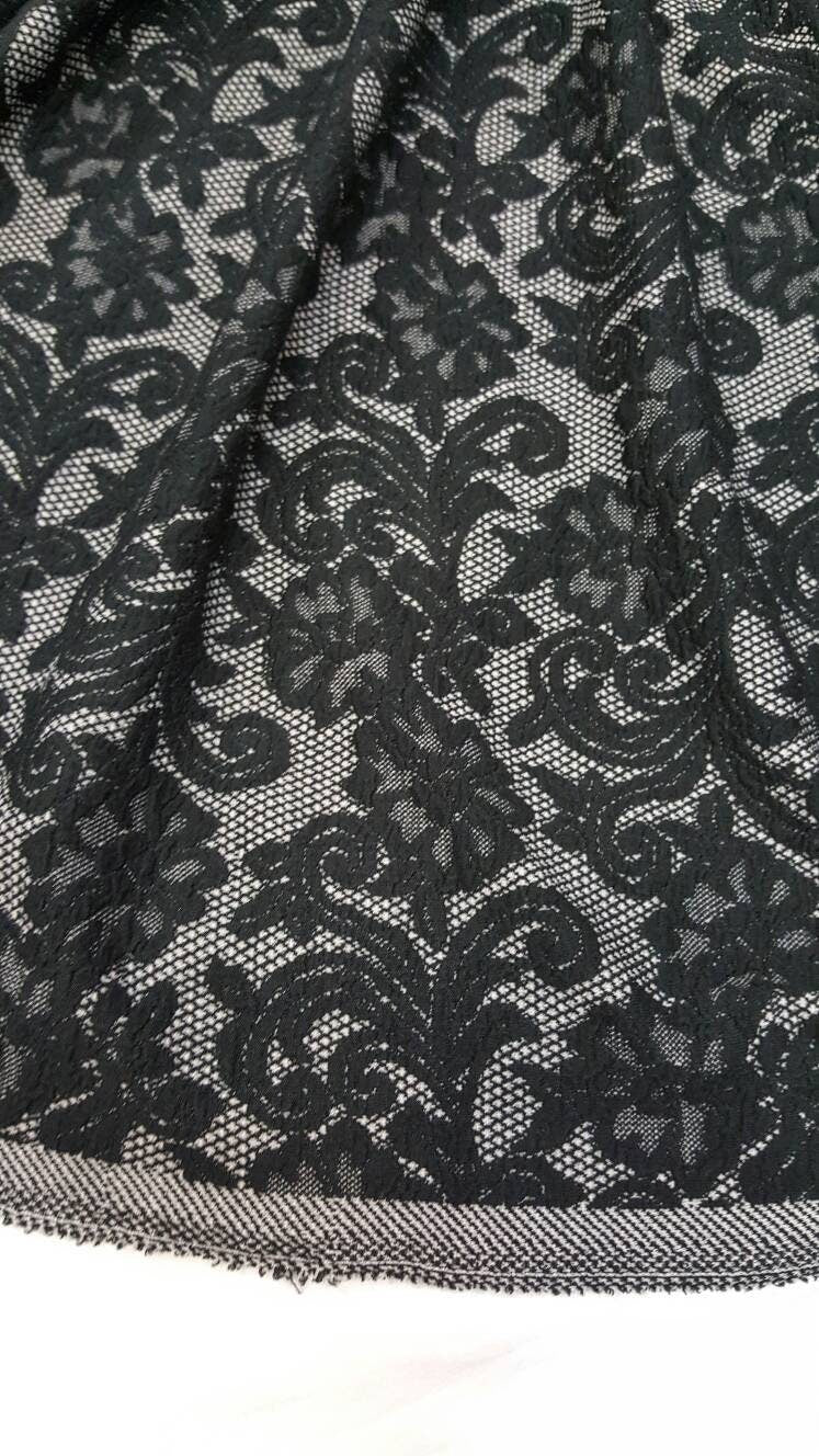 Floral Flowers Stretch Black Jersey Knit Fabric By The Yard Gown Bridal Gorgeous Decoration Draping Table Cloths Clothing