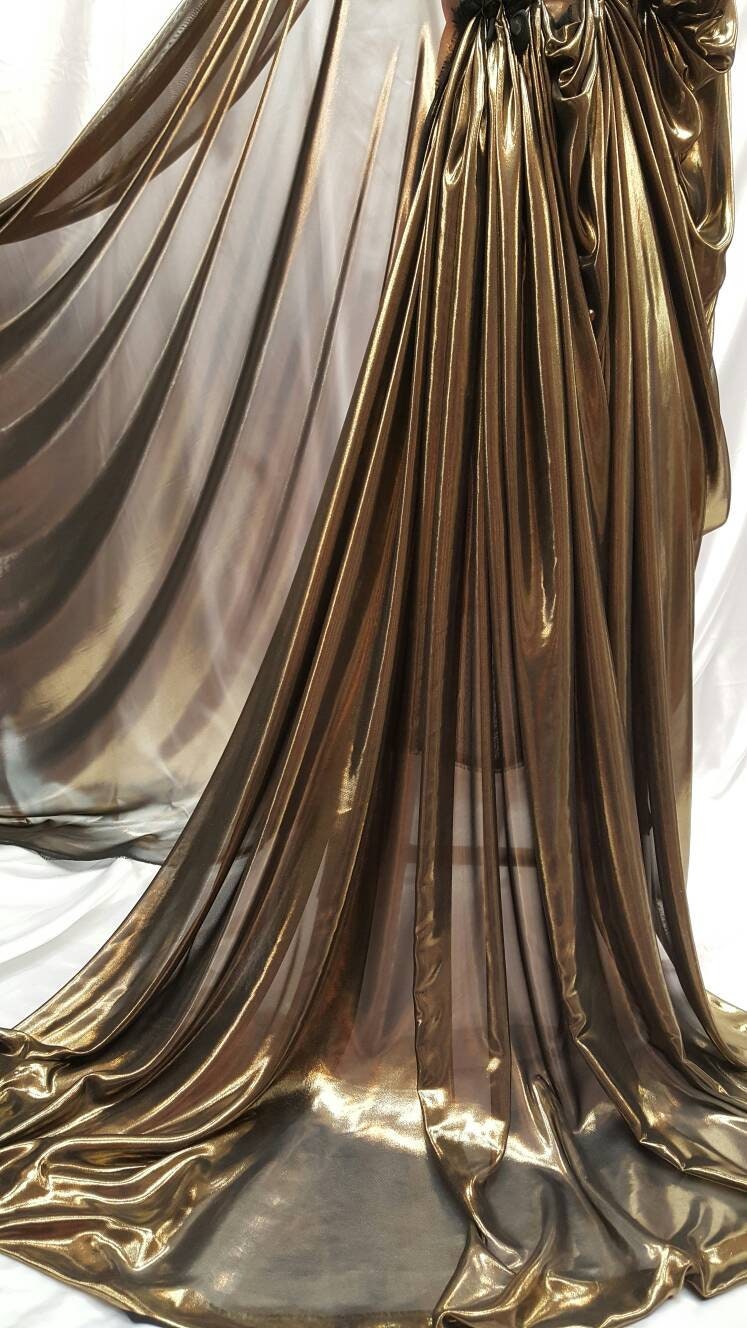 Gold Metallic Chiffon Silk Black Background Soft Flowy Prom Fabric Sold by the Yard Gown Quinceañera Bridal Decoration Draping