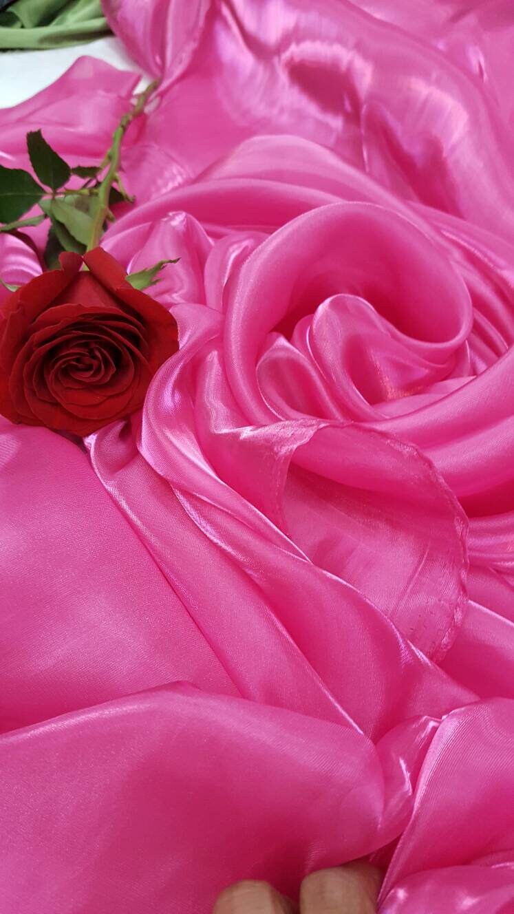 Hot Pink Silk Organza Iridescent Sheer  Fabric Sold By The Yard Party Decoration Clothing Draping Dancer Clothing Fashion Soft Fabric.