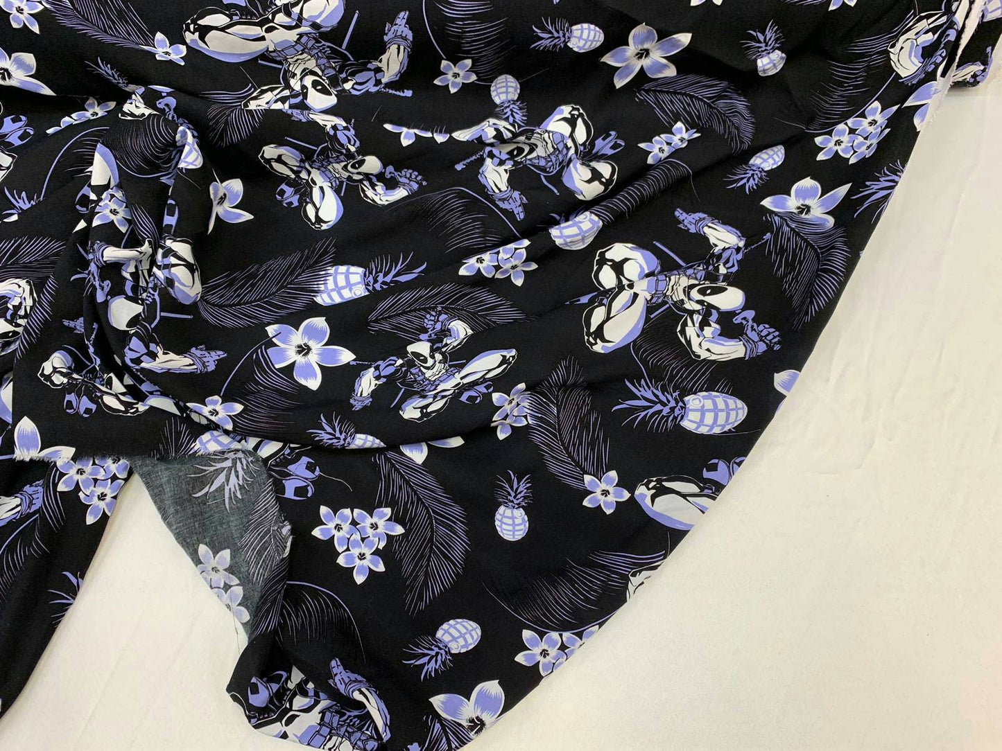 Rayon challis sold by the yard blue and black floral flowers hawaiian soft flowy fabric kids dress draping clothing organic