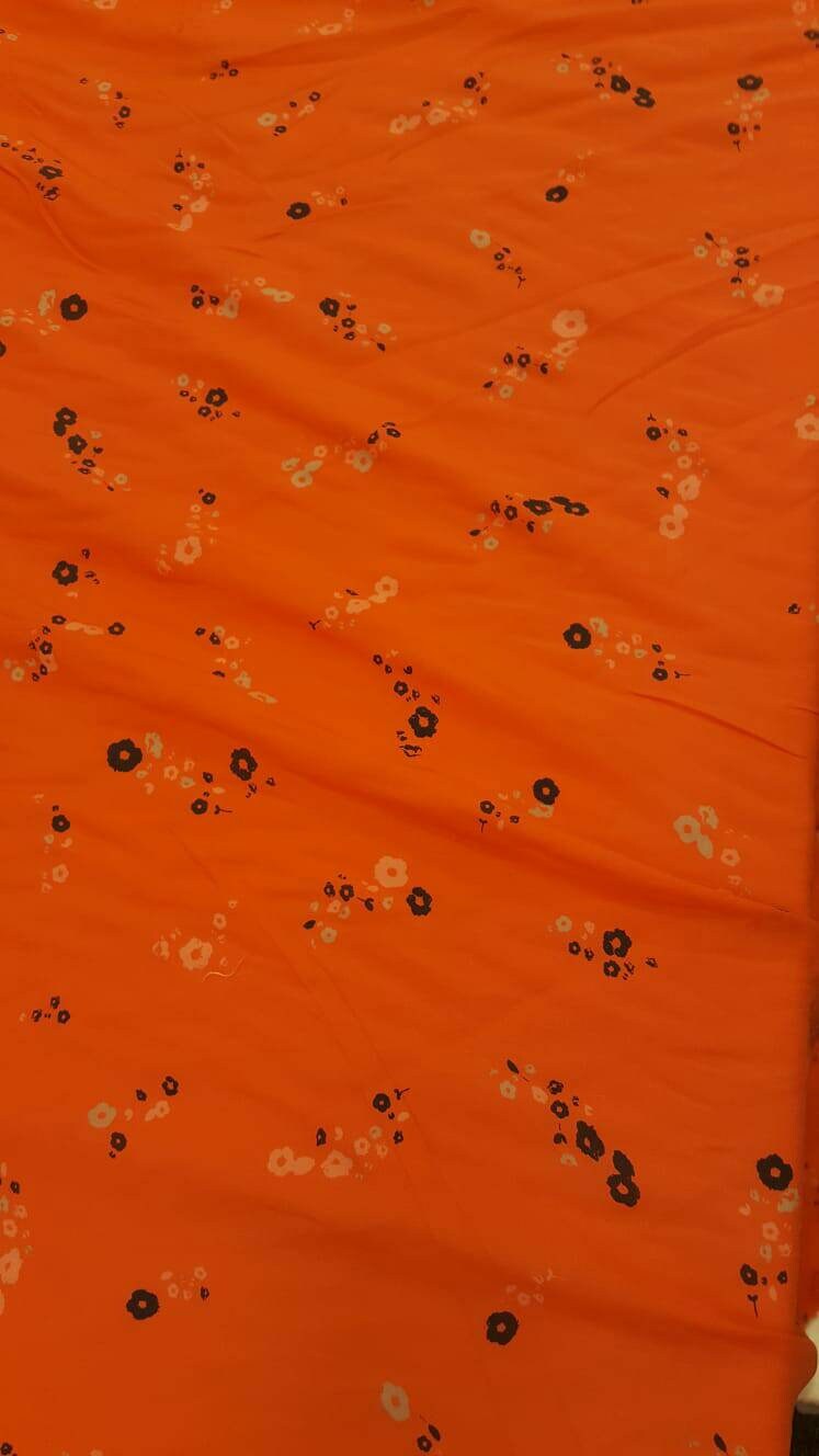 Rayon Colorful orange small floral flowers  soft flowy organic kids dress draping clothing decoration flowy fabric sold by the yard