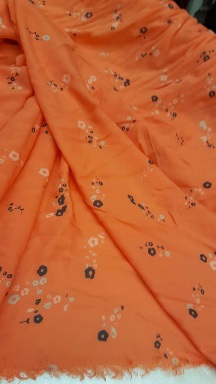 Rayon Colorful orange small floral flowers  soft flowy organic kids dress draping clothing decoration flowy fabric sold by the yard