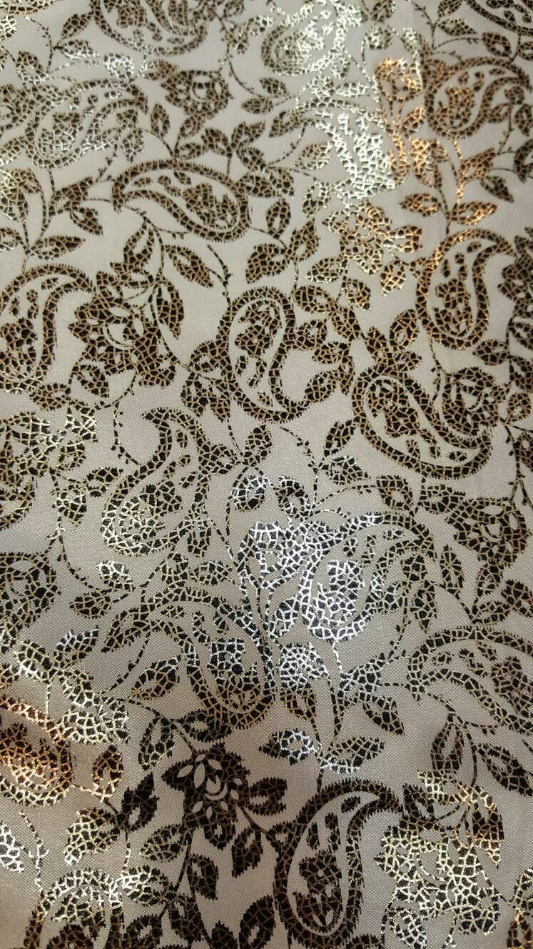 Gold Paisleys on White Satin Wedding Fabric Sold by the Yard Gown Bridal  Decoration Draping Table Cloths Clothing Prom