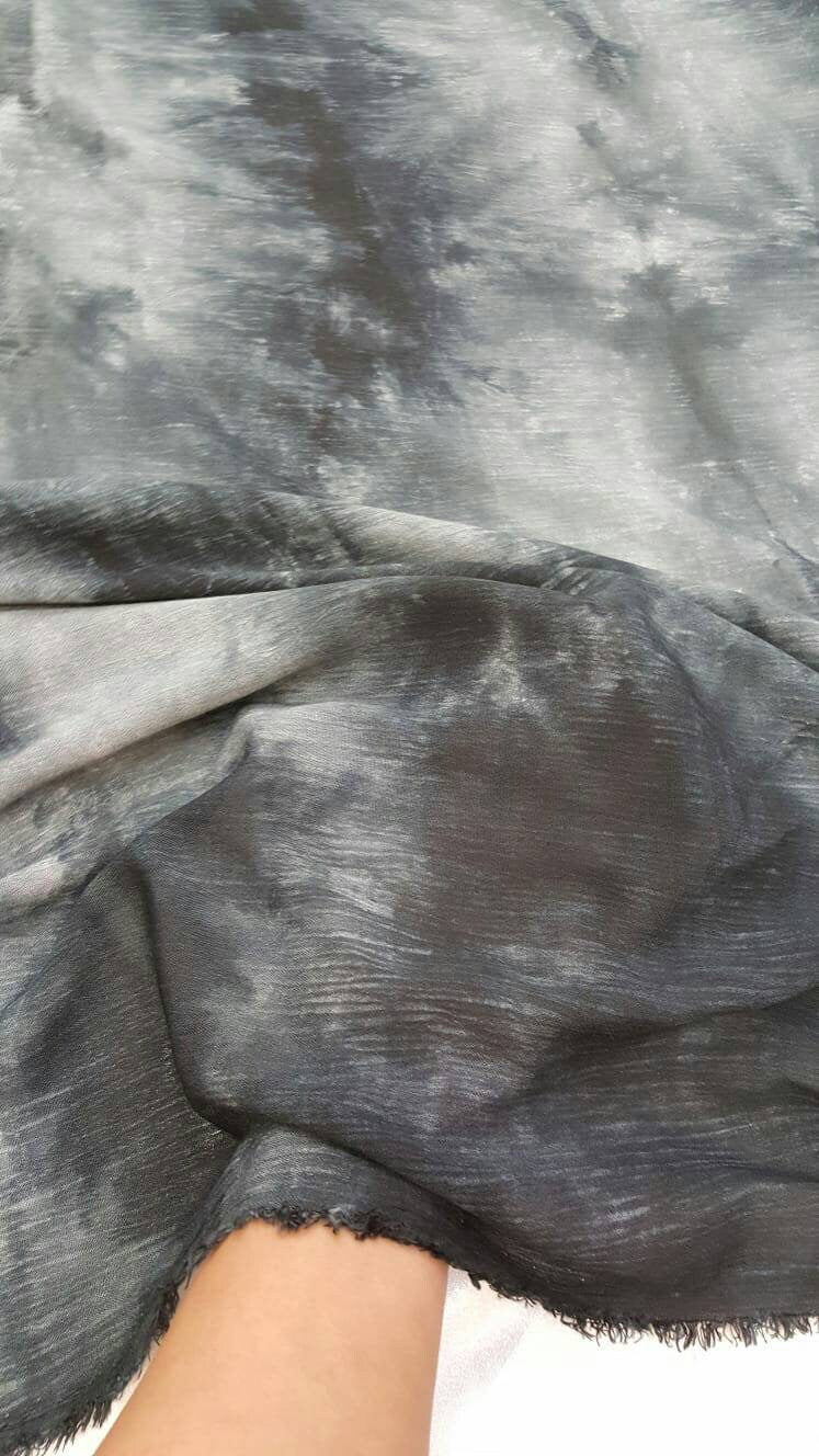 Rayon Challis Crepe Tie Dye Black And Gray Fabric Sold By The Yard Soft Organic Kids Draping Decoration Flowy Fabric