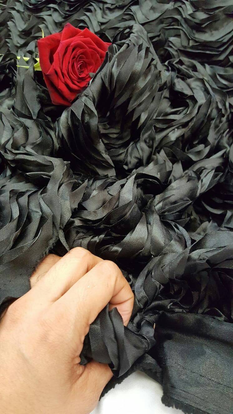 Black Satin waves rufles decoration fabric sold by the yard gown Quinceañera bridal Evening dress decoration draping table cloths clothing