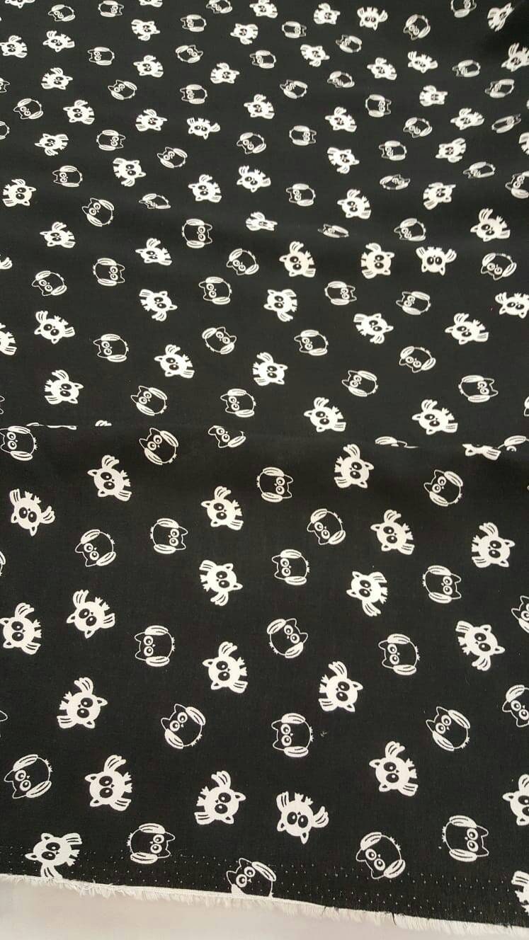100% Rayon challis black and white owls fabric sold by the yard soft organic kids dress draping decoration fabric