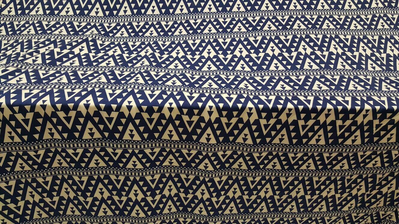 100% Rayon challis geometric white and blue organic  Fabric by the yard soft flowy