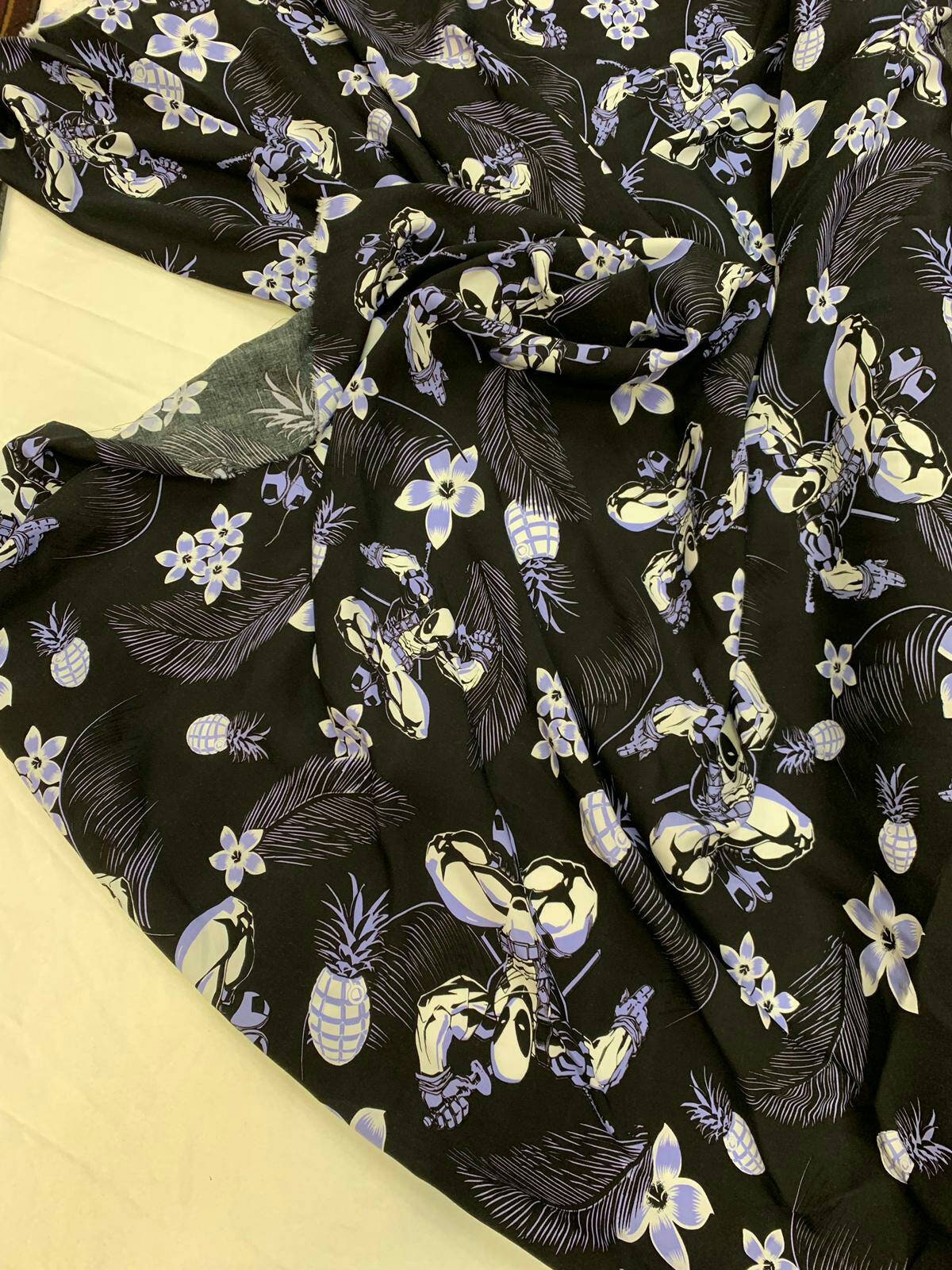 Rayon challis sold by the yard blue and black floral flowers hawaiian soft flowy fabric kids dress draping clothing organic