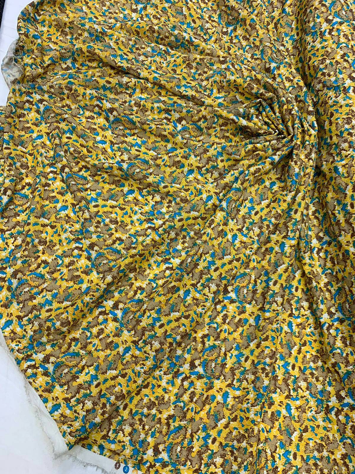 100% Rayon Challis Abstract Yellow Print 54 inches wide Fabric by the yard soft flowy organic kids dress draping clothing decoration