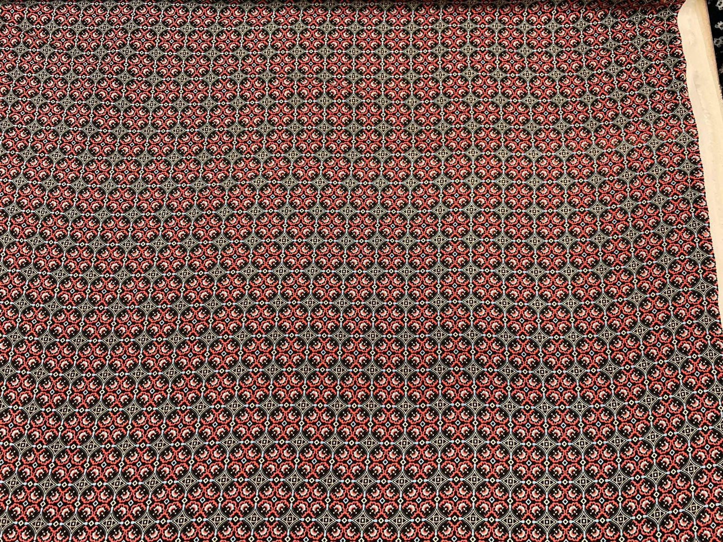 Rayon Challis Asian Inspired Print Fabric by the Yard 58 Inches Wide red black geometric  soft flowy organic kids dress draping clothing