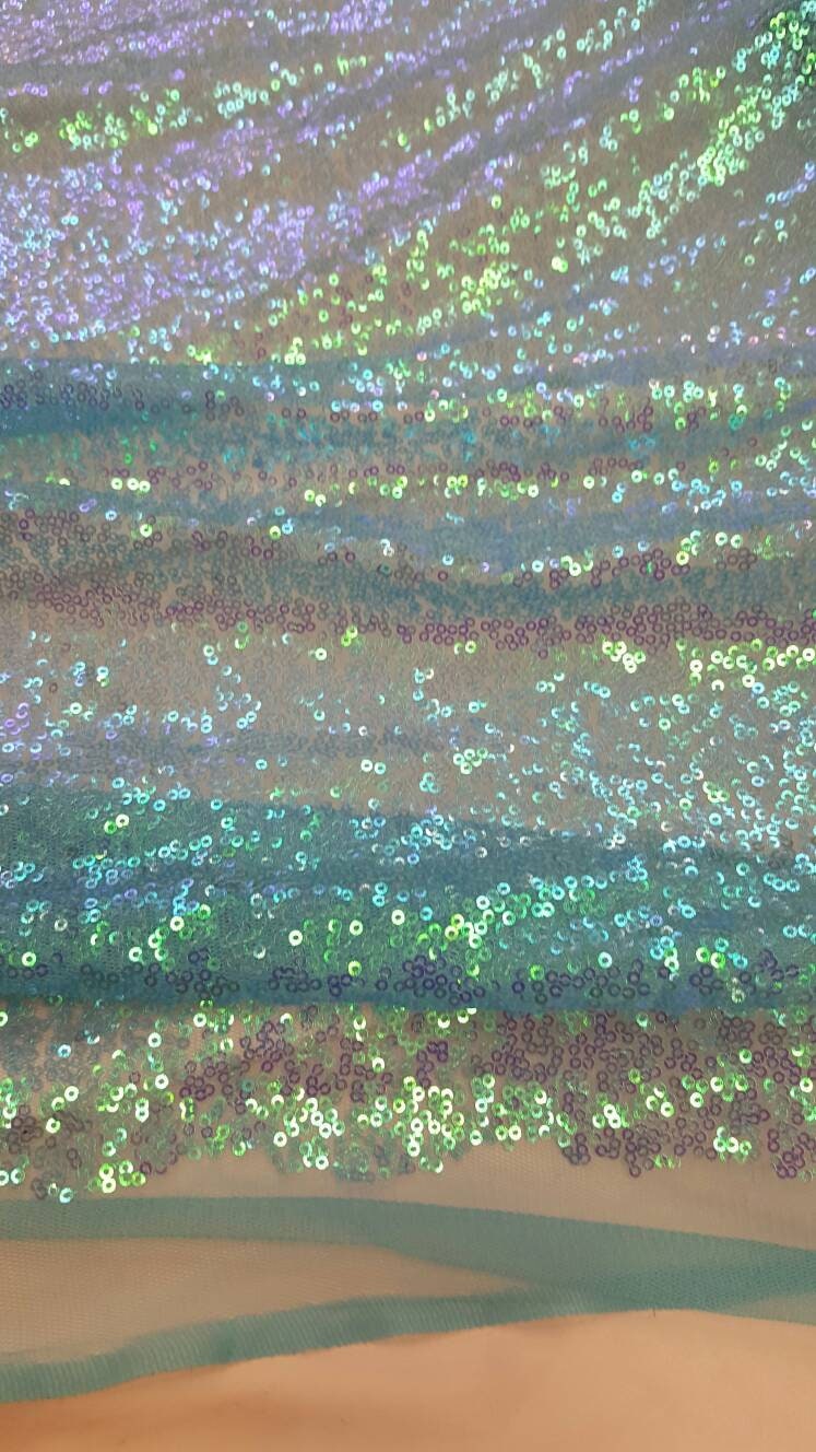 Sky Blue Iridescent Sequin Fabric sold by The Yard, Sequin Fabric, Tablecloth, Linen, Sequin Tablecloth, Table Runner rainbow iridescent