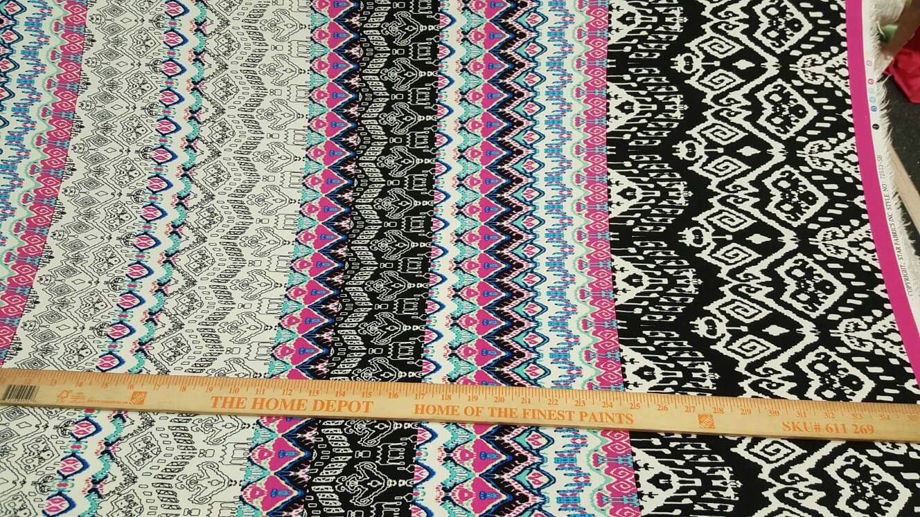 Rayon challis Multicolor geometric american indian pink black white Fabric by the yard soft flowy organic kids dress draping clothing