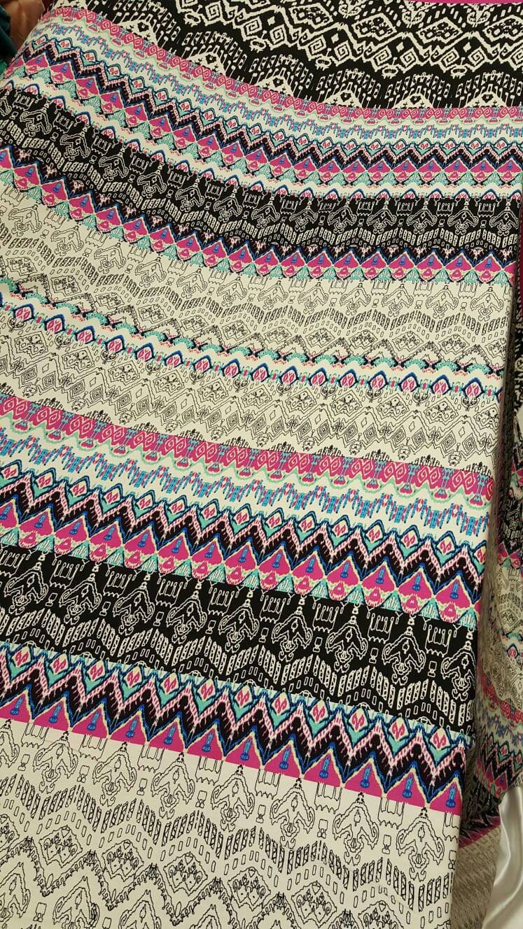 Rayon challis Multicolor geometric american indian pink black white Fabric by the yard soft flowy organic kids dress draping clothing