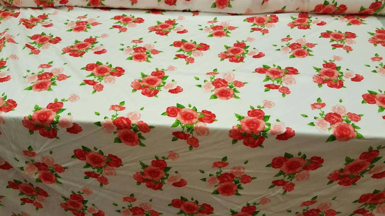 Rayon challis floral flowers roses red pink green Fabric by the yard soft organic kids dress draping clothing decoration flowy ligth weight