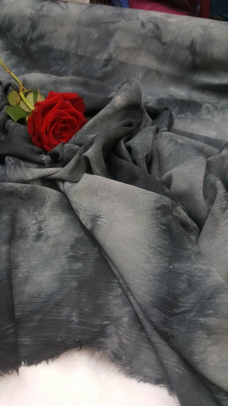 Rayon Challis Crepe Tie Dye Black And Gray Fabric Sold By The Yard Soft Organic Kids Draping Decoration Flowy Fabric
