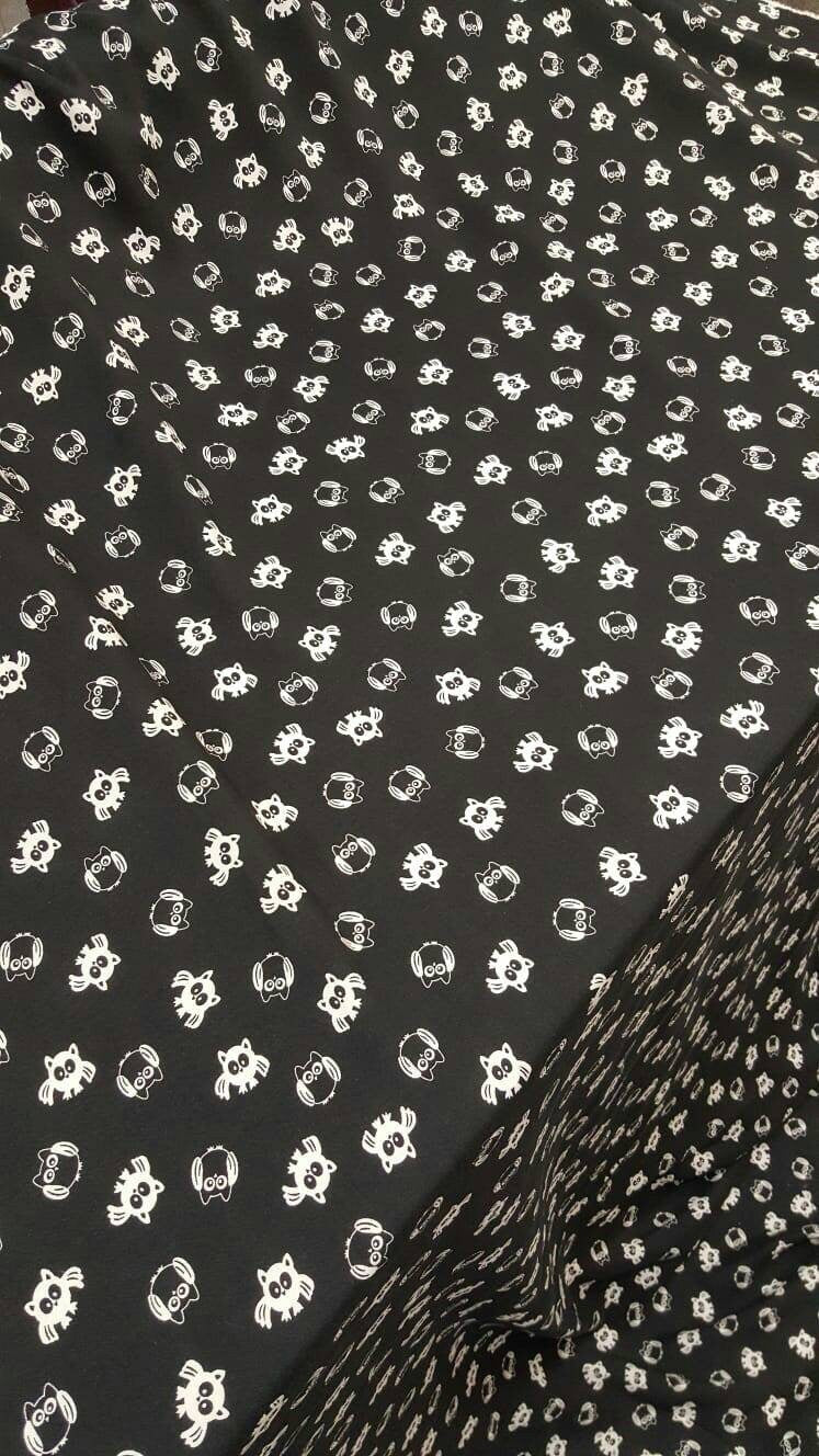 100% Rayon challis black and white owls fabric sold by the yard soft organic kids dress draping decoration fabric