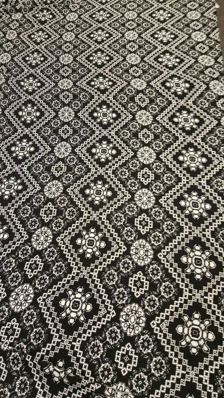 100% Rayon crêpe geometric Black n White  Fabric by the yard geometric floral soft flowy