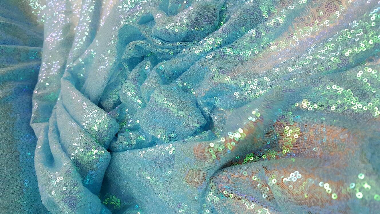 Sky Blue Iridescent Sequin Fabric sold by The Yard, Sequin Fabric, Tablecloth, Linen, Sequin Tablecloth, Table Runner rainbow iridescent