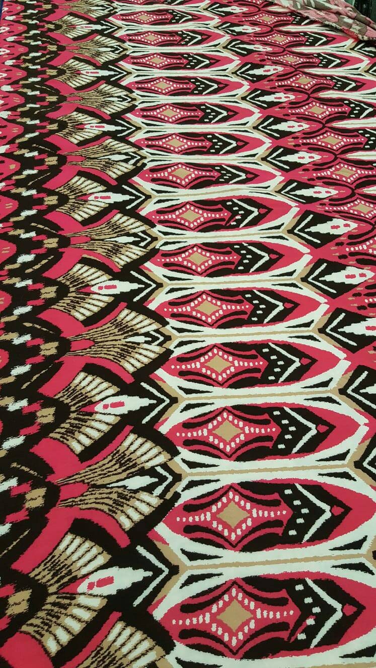 Rayon challis Egyptian print Magenta, Black and Tan pattern  Fabric sold by the yard soft organic flowy fabric dress Draping decoration