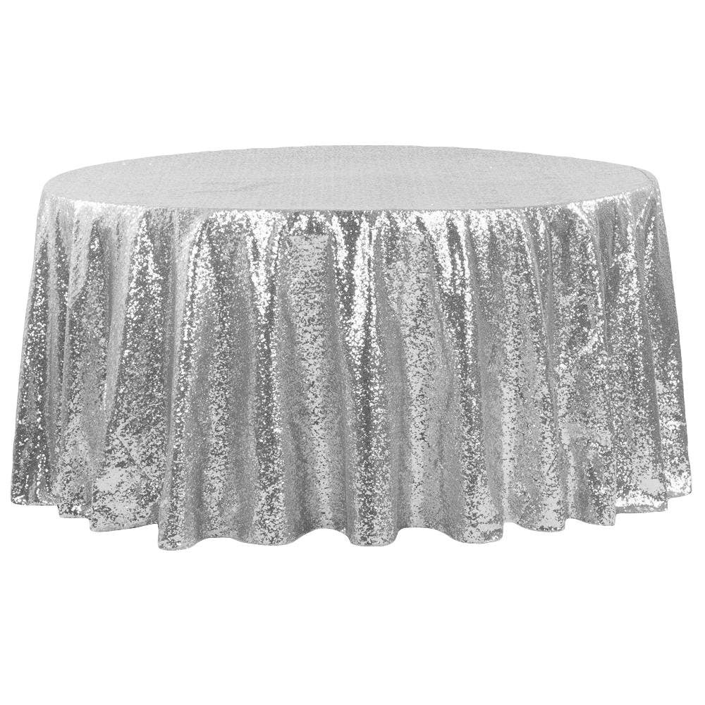 108" Round Sparkly Silver Sequin Table Cloth Sequin Table Cloth, Cake Sequin Tablecloths, Sequin Linens for Wedding