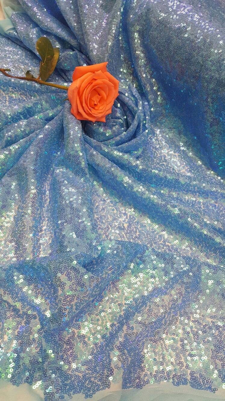 Blue Sequin Iridescent Fabric By The Yard Clothing Dress Decoration Draping Table Cloths Hologram Sequin Fashion Turquoise Sequin Holografic