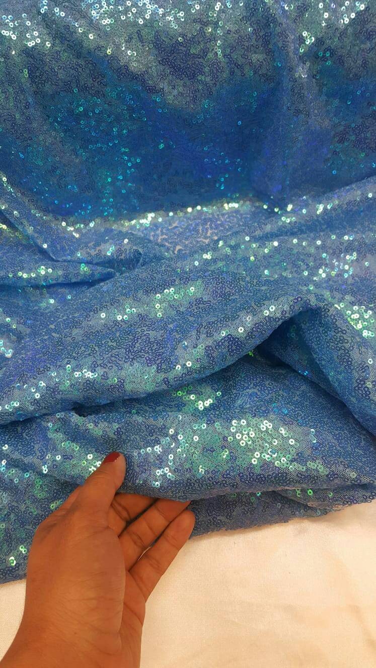 Blue Sequin Iridescent Fabric By The Yard Clothing Dress Decoration Draping Table Cloths Hologram Sequin Fashion Turquoise Sequin Holografic