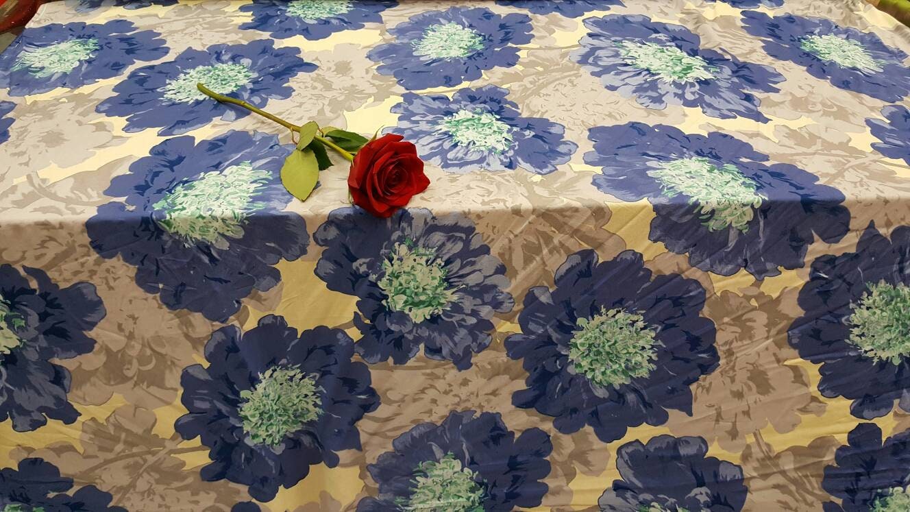 100% Rayon Challis Blue Mint Big Floral Flowers Fabric By The Yard Flowy Soft Decoration Clothing Dress