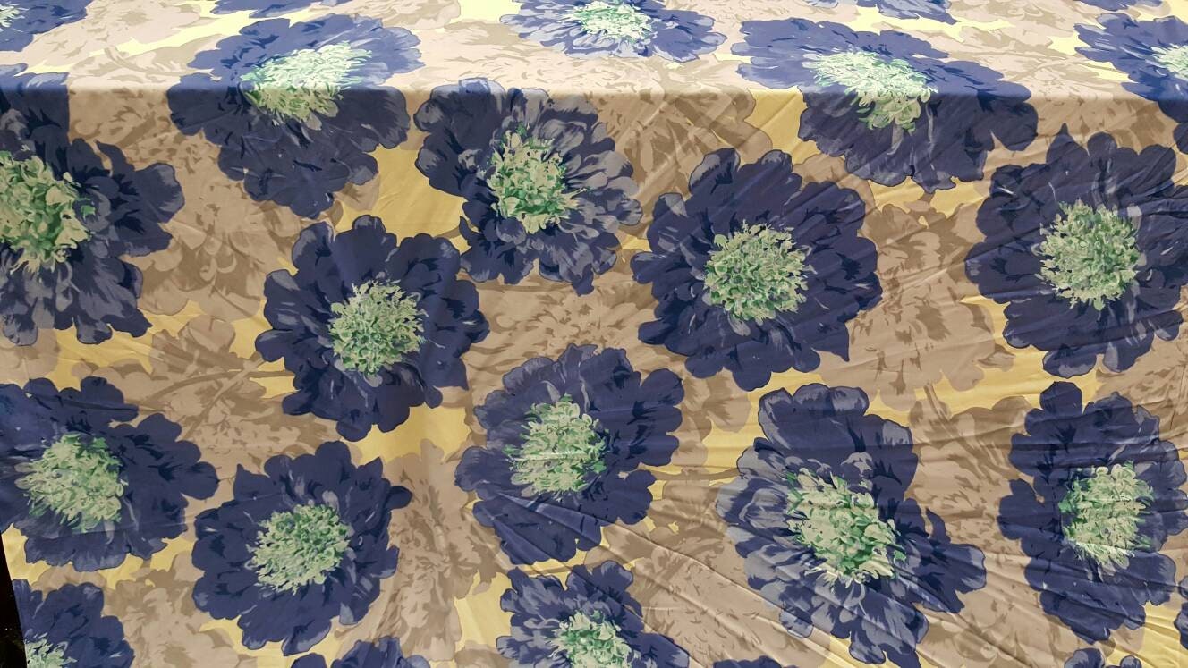100% Rayon Challis Blue Mint Big Floral Flowers Fabric By The Yard Flowy Soft Decoration Clothing Dress