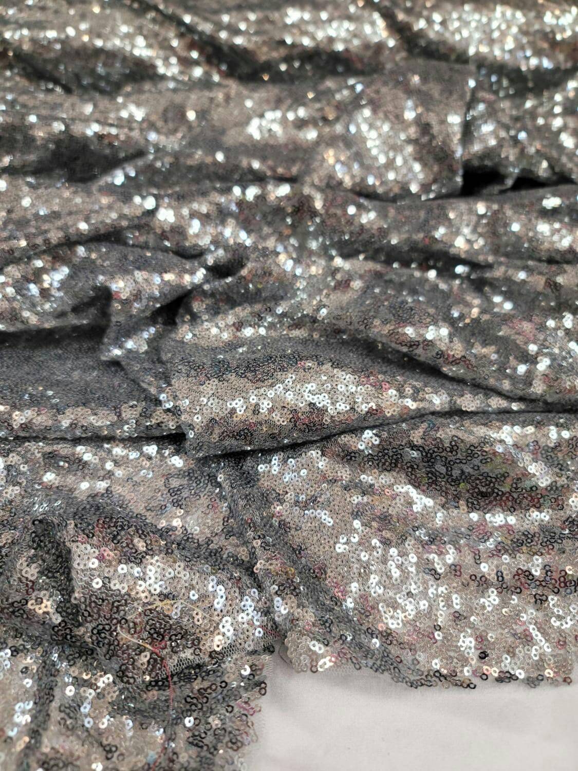Silver Sequin Stretch Fabric Sold by the Yard Dancer Clothing Decoration Draping Clothing Fashion Prom Dress Bridal Gun Metal